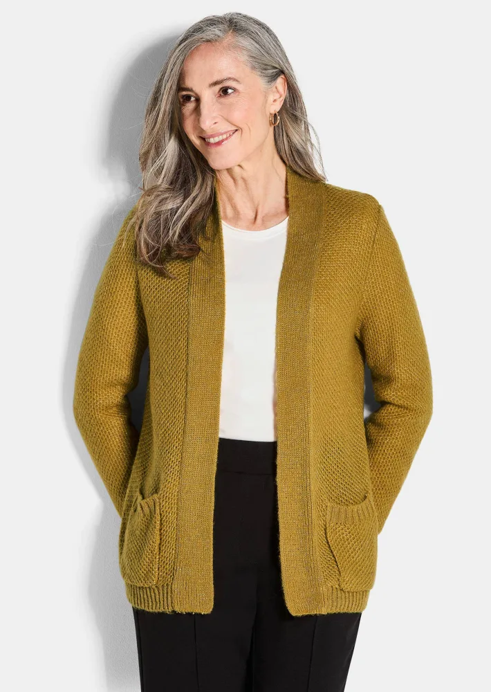Flauschige Strickjacke in Cardigan-Form - honig - Gr. 21 von Goldner Fashion