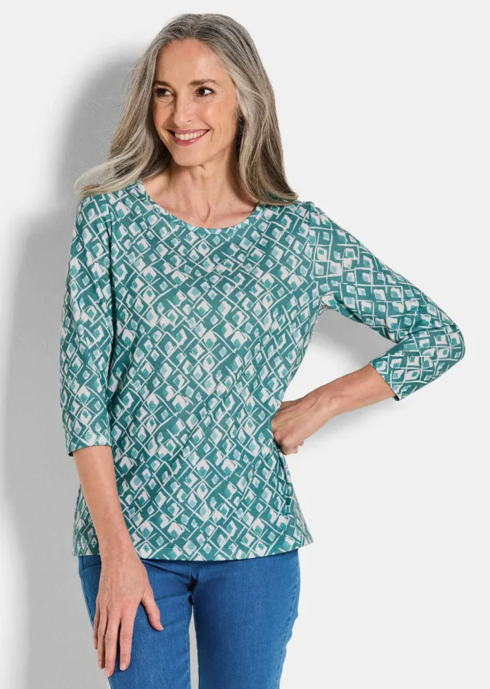 Druckshirt aus flauschigem Jersey - graugrün / gemustert - Gr. 21 von Goldner Fashion