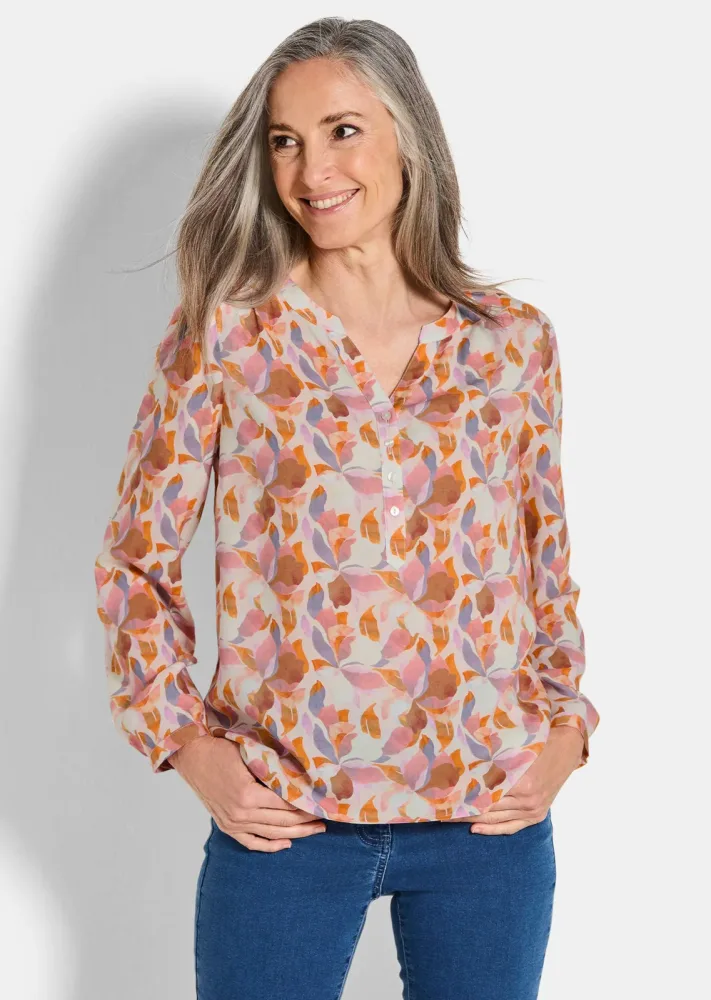 Druckbluse im Unikat-Print - orange / gemustert - Gr. 19 von Goldner Fashion