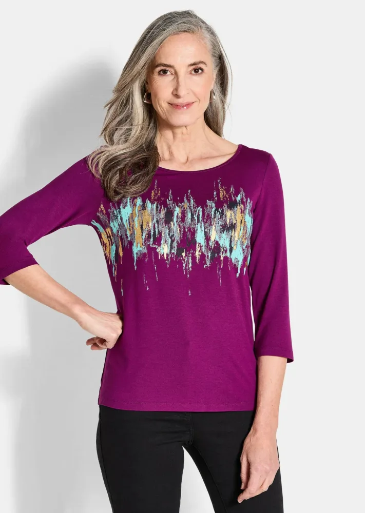 Druckshirt mit Schimmer-Effekt - beere - Gr. 24 von Goldner Fashion