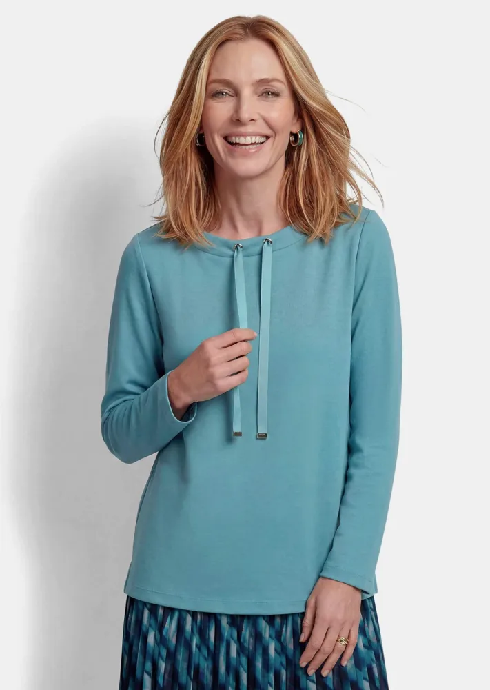 Sweatshirt mit Zierkordel am U-Boot-Ausschnitt - türkis - Gr. 21 von Goldner Fashion