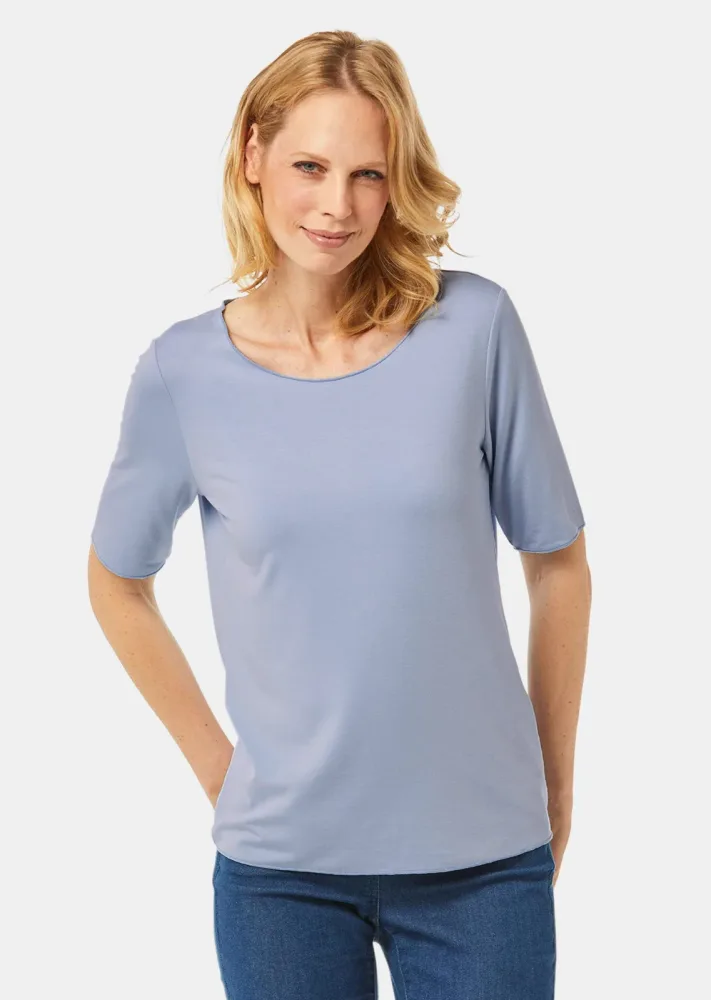 Kombistarkes Halbarmshirt mit tonaler Zierkante - hellblau - Gr. 24 von Goldner Fashion