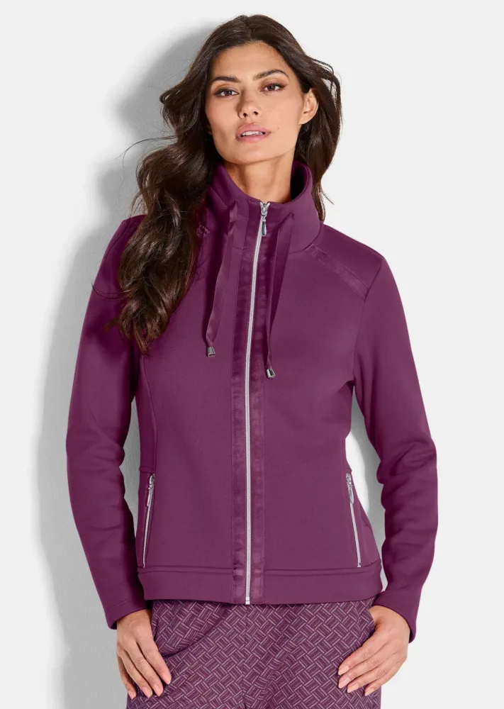 Sweatjacke mit Satin-Bändern - bordeaux - Gr. 40 von Goldner Fashion
