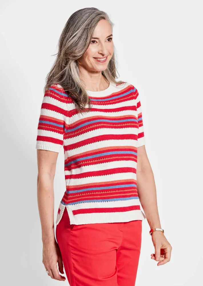 Ringelpullover - rot / weiss / gemustert - Gr. 22 von Goldner Fashion