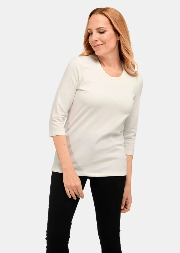 Geschmücktes Rundhalsshirt aus Pima-Baumwolle - cremeweiss - Gr. 52 von Goldner Fashion