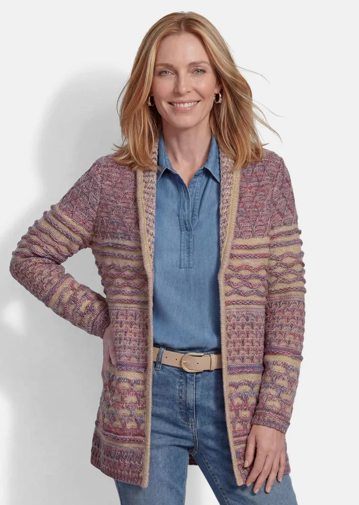 Strickjacke mit Schalkragen im Mustermix - bunt / gemustert - Gr. 19 von Goldner Fashion