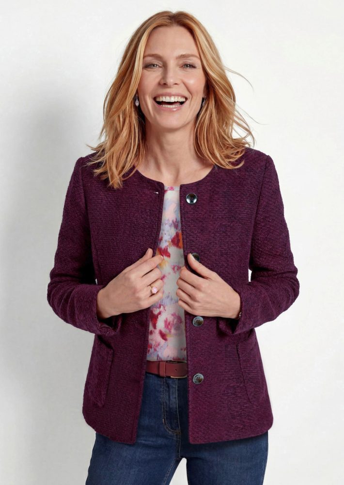 Femininer Blazer in Schlingen-Optik - beere - Gr. 42 von Goldner Fashion