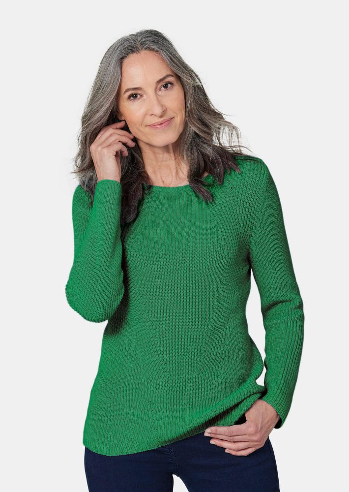 Figurschmeichelnder Pullover aus reiner Baumwolle - grün - Gr. 22 von Goldner Fashion
