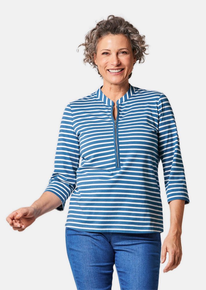 Sportives Ringelshirt in Longform - royalblau / cremeweiss / geringelt - Gr. 24 von Goldner Fashion