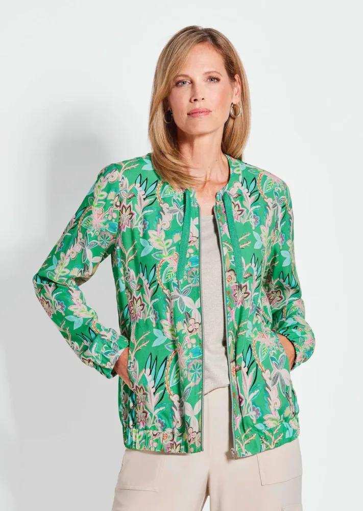 Blouson mit floralen Alloverdruck - smaragd - Gr. 21 von Goldner Fashion
