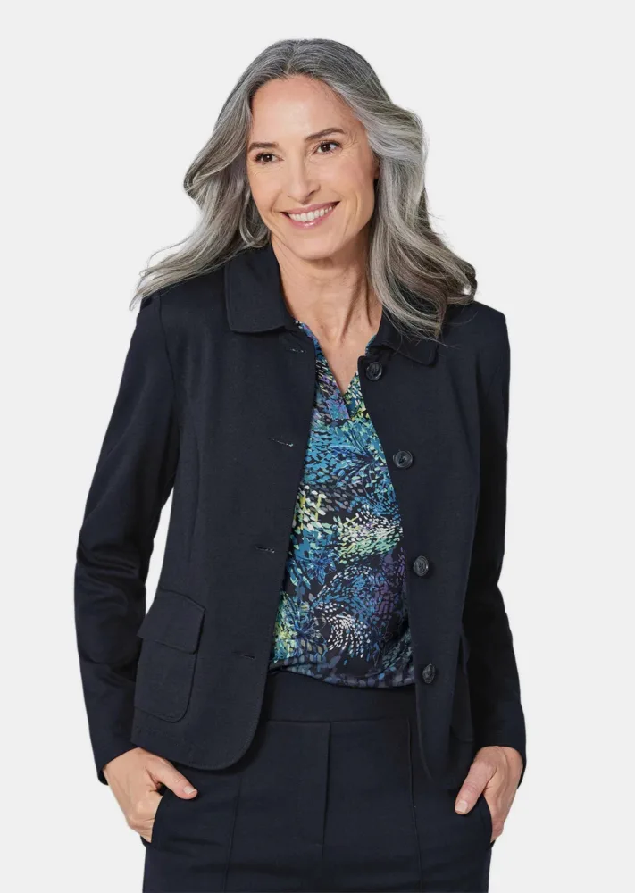 Leichte Jacke in glänzender Optik - marine - Gr. 50 von Goldner Fashion