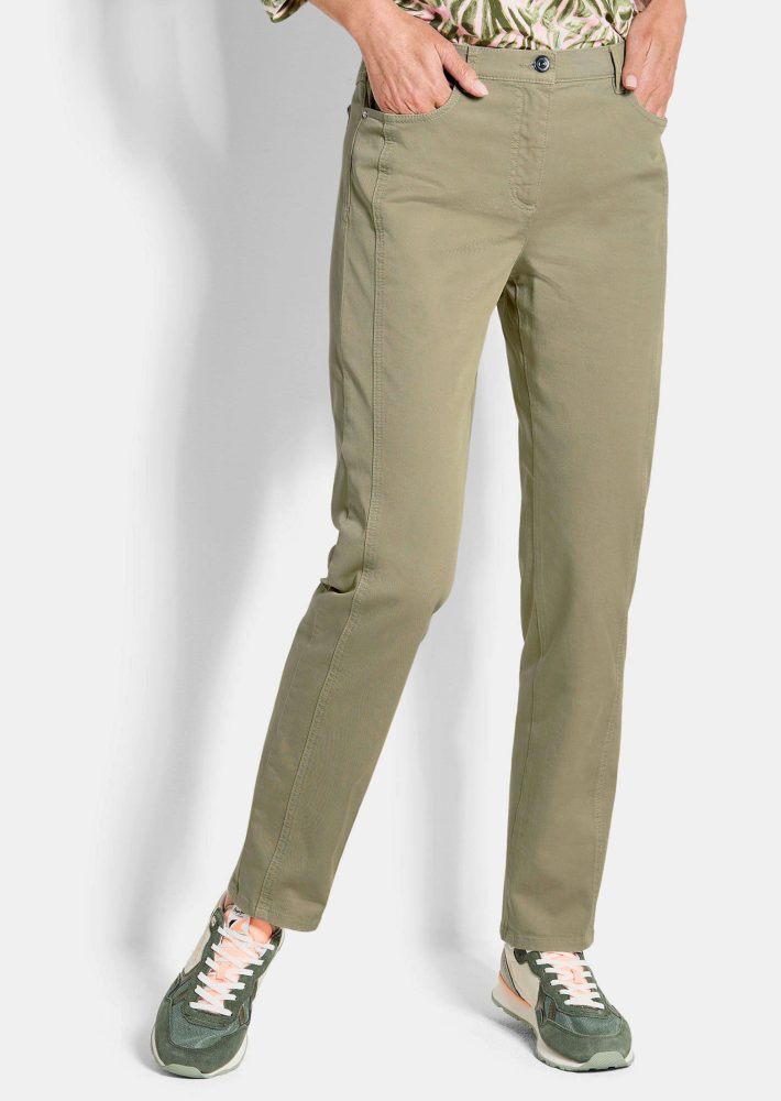 Schmale Hose LOUISA mit Schlank-Effekt - khaki - Gr. 21 von Goldner Fashion