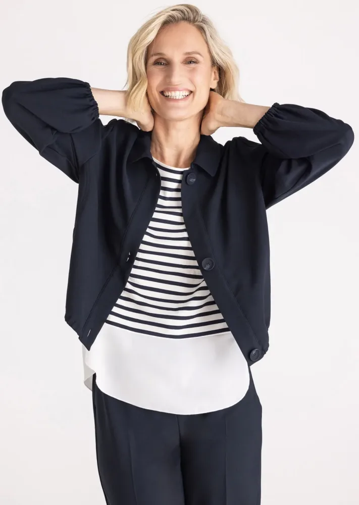 Kurzer Blouson mit Gummibündchen - dunkelblau - Gr. 38 von Goldner Fashion