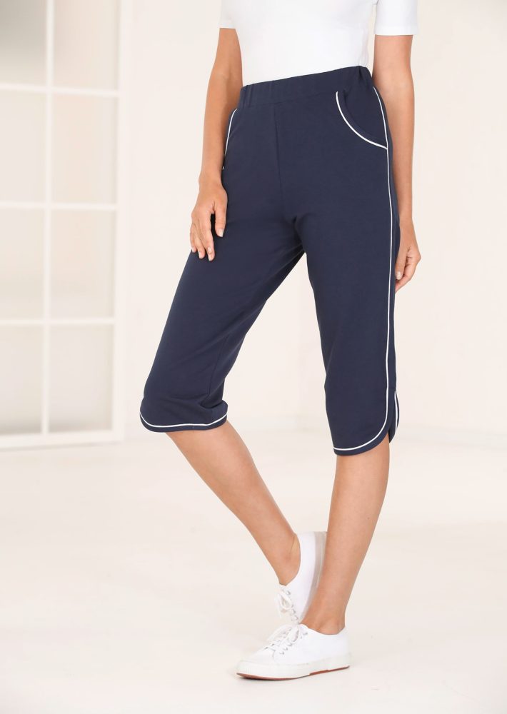 Bequeme Caprihose mit Schlupfbund und Taschen - marine / weiss - Gr. 21 von Goldner Fashion