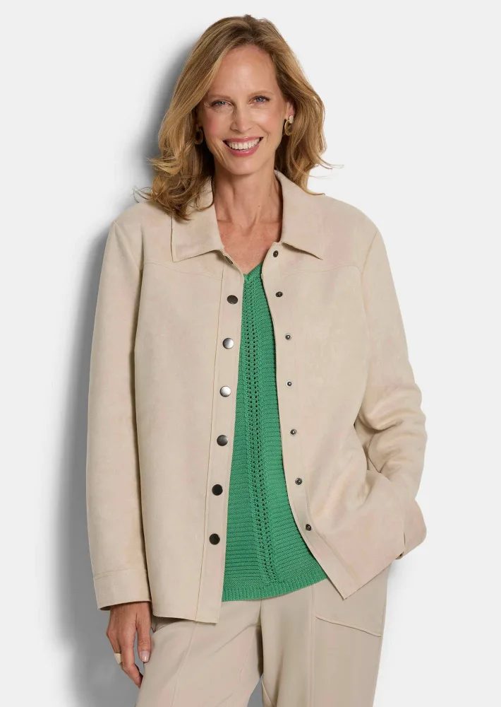 Hemdjacke in Velourslederoptik - beige - Gr. 42 von Goldner Fashion