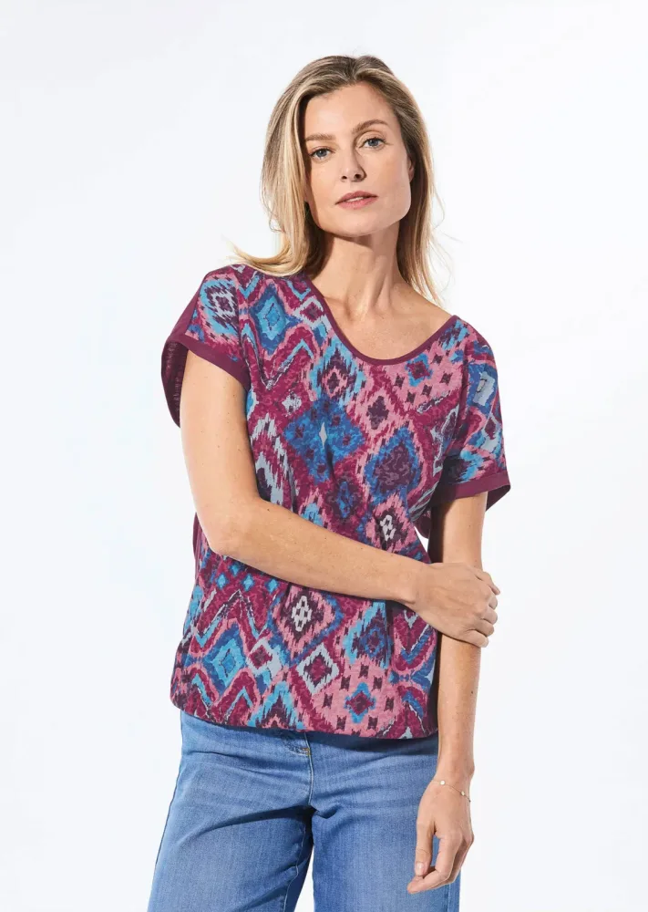 Shirt aus Effektgarn - bordeaux / blau / gemustert - Gr. 20 von Goldner Fashion