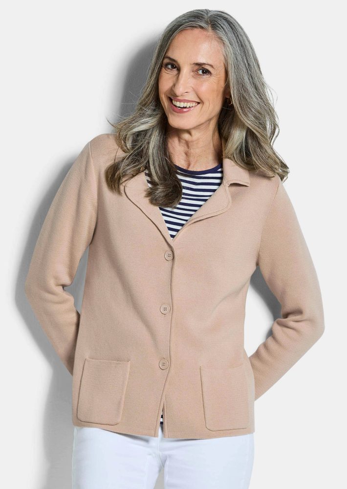 Strickblazer mit aufgesetzten Taschen - beige - Gr. 21 von Goldner Fashion