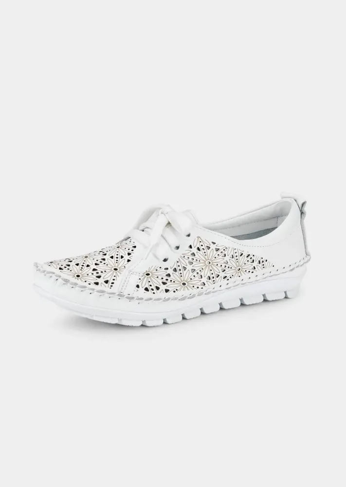 Leder-Slipper mit Lochmuster - weiss - Gr. 39 von Goldner Fashion