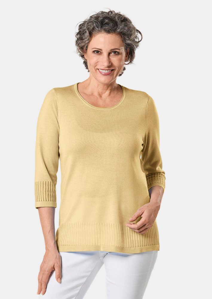 Gepflegter Ajour-Pullover mit femininen Durchbrüchen - gelb - Gr. 25 von Goldner Fashion