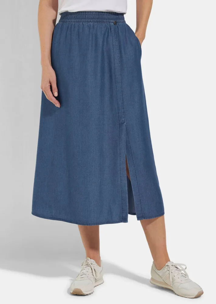 Leichter Sommerjupe im Denim-Look - blau - Gr. 44 von Goldner Fashion