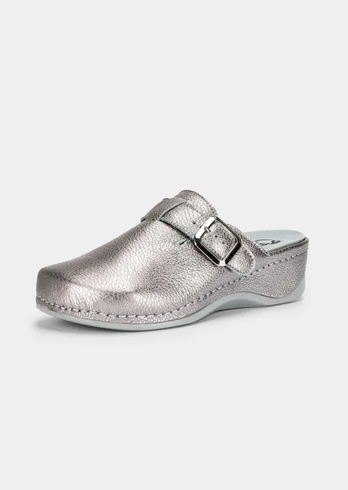 Clogs aus echtem Leder - taupe / metallic - Gr. 40 von Goldner Fashion