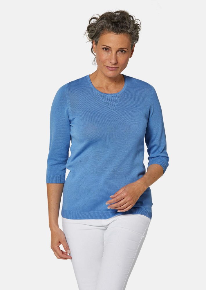 Sommerlicher Strickpullover mit Ajourmuster - blau - Gr. 46 von Goldner Fashion
