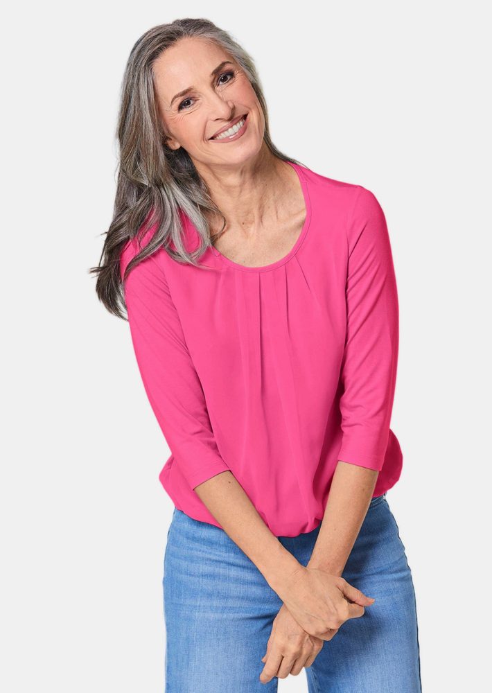 Gepflegtes Shirt in eleganter Blusen-Optik - pink - Gr. 26 von Goldner Fashion