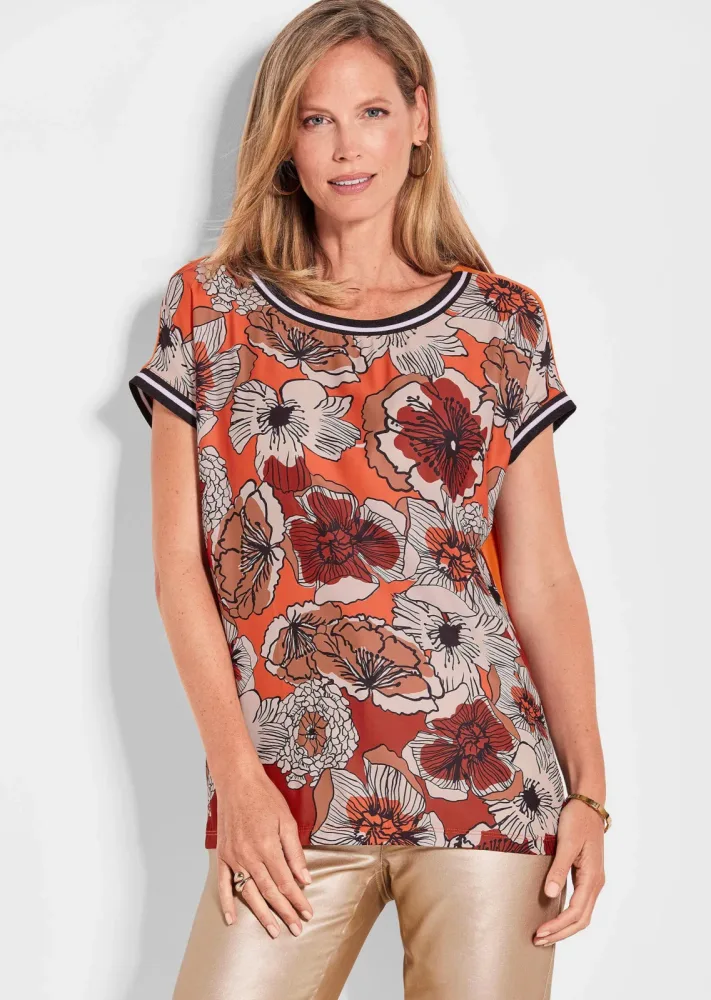 Blusenshirt mit Alloverdruck - pfirsich / gemustert - Gr. 20 von Goldner Fashion