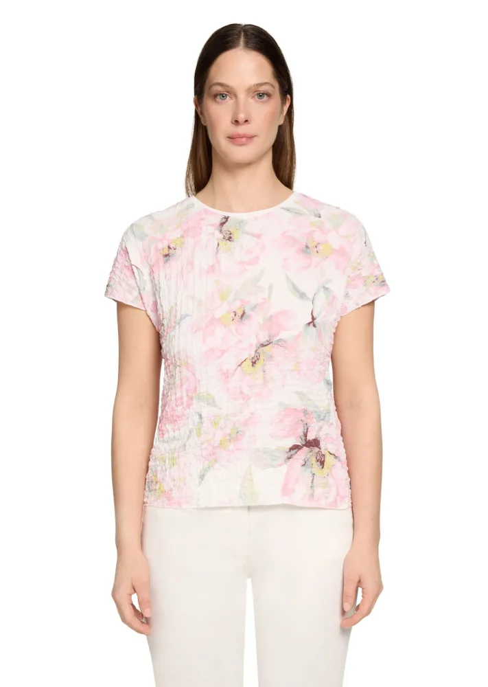 Strukturiertes Shirt mit Blumenmuster - cremeweiss / rosé - Gr. 38 von Goldner Fashion