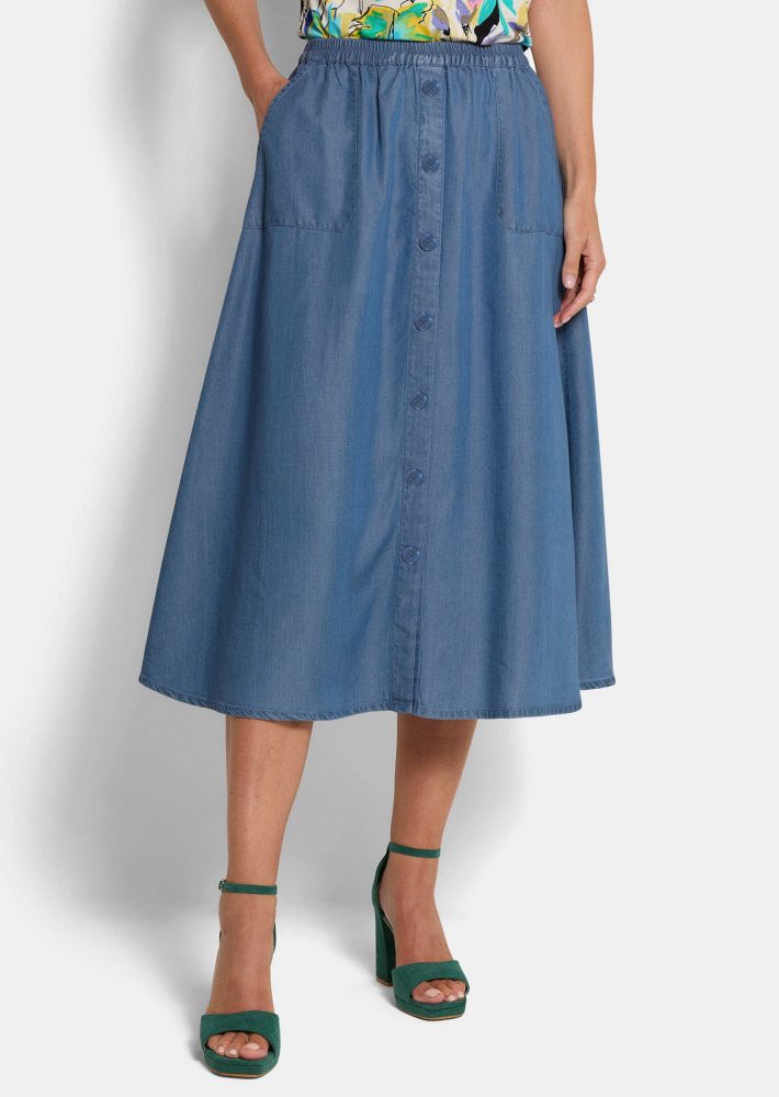 Leichter Tencel-Jupe mit Taschen - blau - Gr. 24 von Goldner Fashion