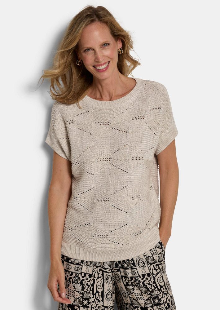 Ajour-Pullover mit feinem Glanz - stein - Gr. 21 von Goldner Fashion