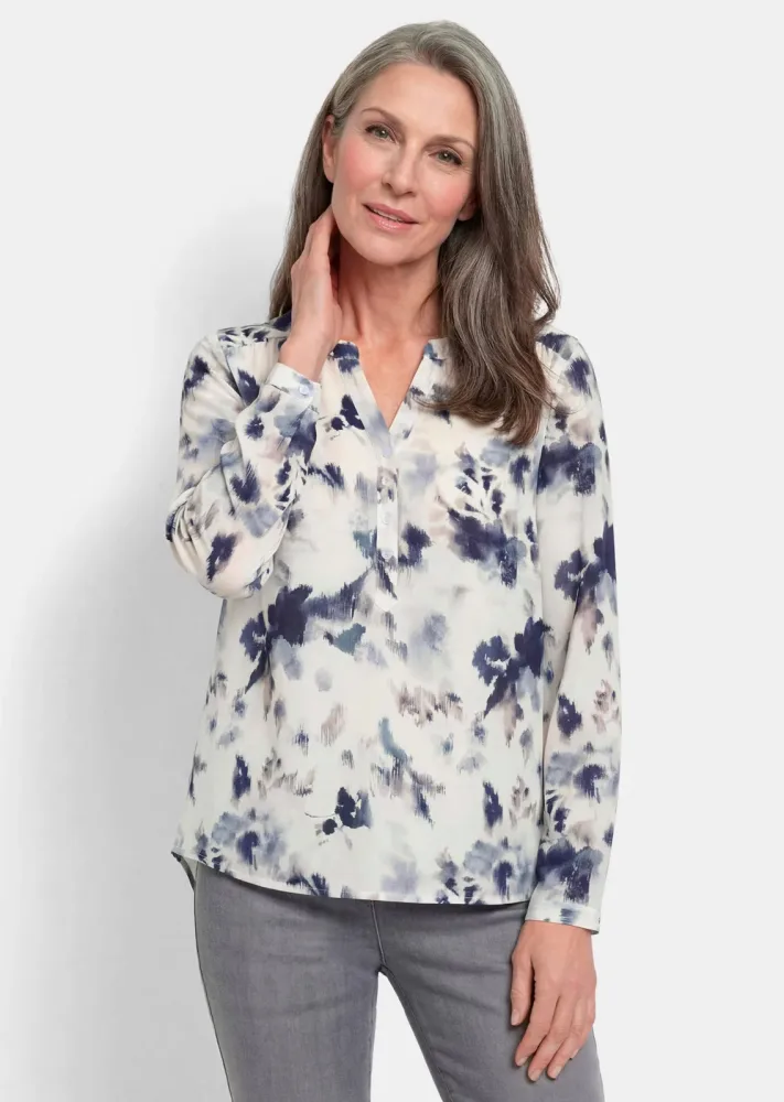 Druckbluse im Unikat-Print - marine / gemustert - Gr. 20 von Goldner Fashion