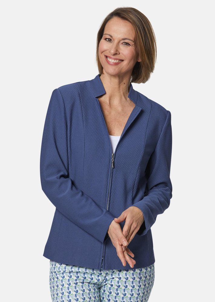 Trageangenehmer Struktur-Jerseyblazer - rauchblau - Gr. 24 von Goldner Fashion