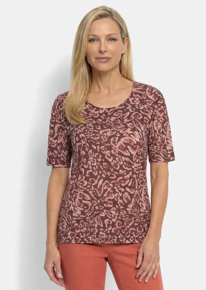 Viskoseshirt mit abstraktem Floraldruck - rostrot / koralle / gemustert - Gr. 21 von Goldner Fashion