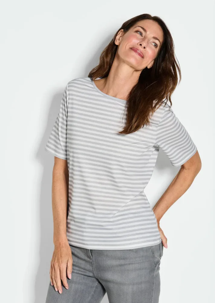 Ringelshirt aus Viskosejersey - grau / weiss / geringelt - Gr. 21 von Goldner Fashion