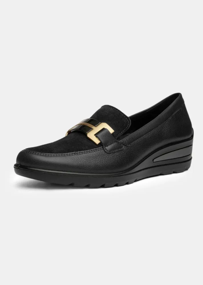 Leder-Slipper mit Zierschnalle - schwarz - Gr. 39 von Goldner Fashion