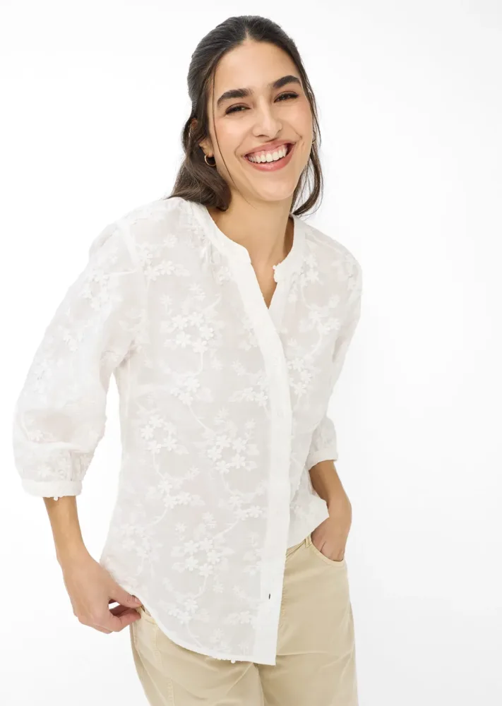 Baumwollbluse mit aufgesetzten Blüten - weiss - Gr. 42 von Goldner Fashion