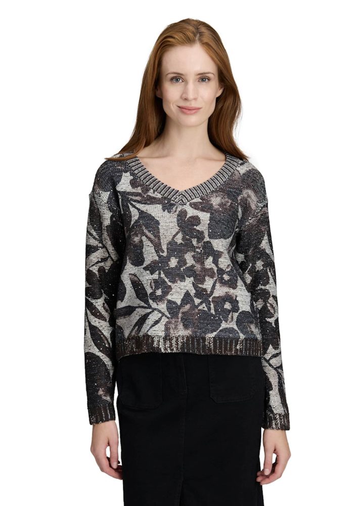 Strickpullover mit Pailletten - beige / braun - Gr. 38 von Goldner Fashion