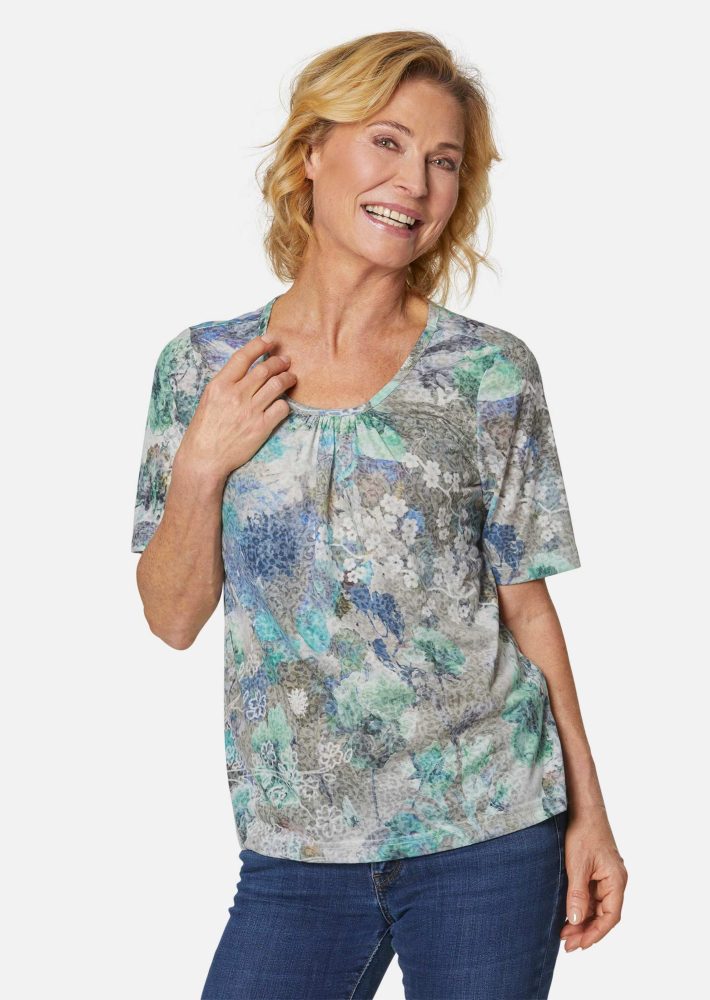 Faszinierendes Ausbrenner-Shirt - blau / grün / grau / gemustert - Gr. 19 von Goldner Fashion