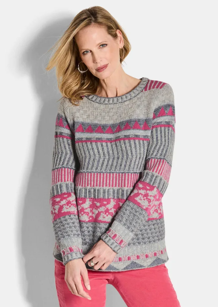 Pullover im modischen Norwegermuster - pink / gemustert - Gr. 21 von Goldner Fashion