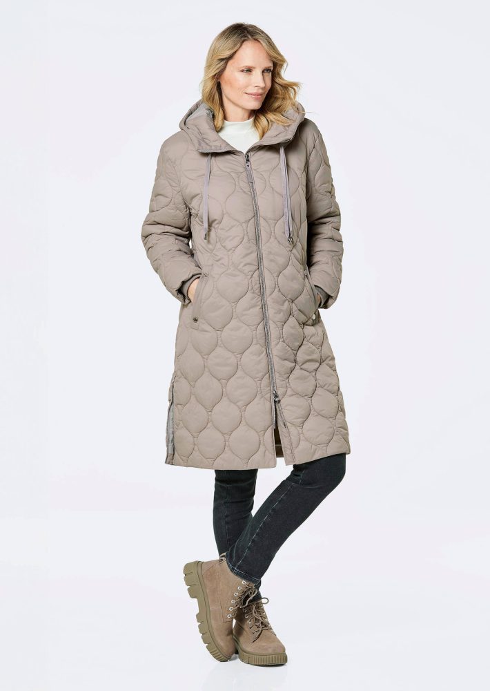 Steppmantel mit Kapuze - taupe - Gr. 20 von Goldner Fashion