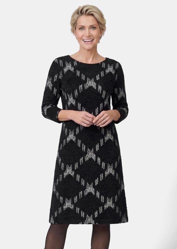 Jersey-Kleid in A-Linie - schwarz / grau / gemustert - Gr. 50 von Goldner Fashion
