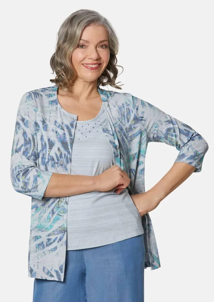 Druckshirt-Set mit Glitzer - hellblau / taupe / gemustert - Gr. 22 von Goldner Fashion