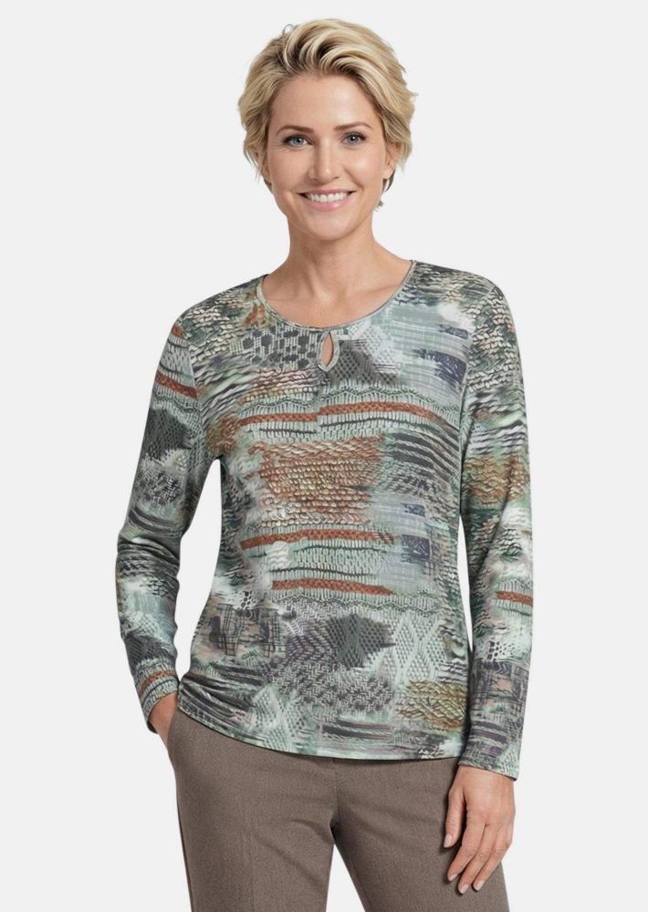 Aussergewöhnliches Druckstrickshirt - salbei / gemustert - Gr. 20 von Goldner Fashion