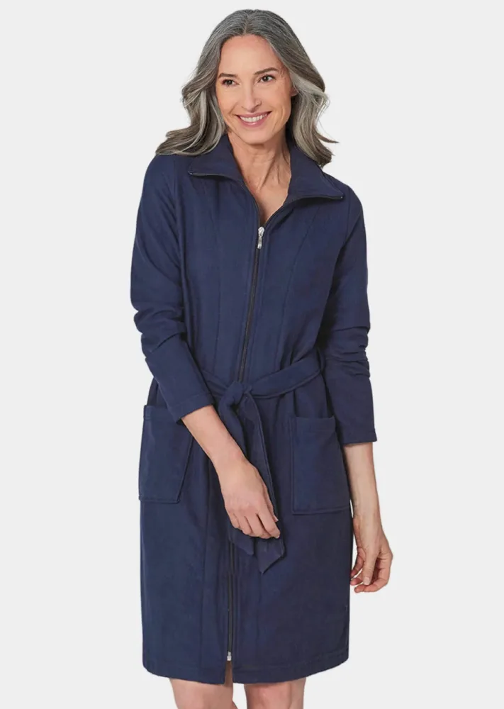 Leichtfrottee-Hausmantel mit Reissverschluss - dunkelblau - Gr. 20/21 von Goldner Fashion