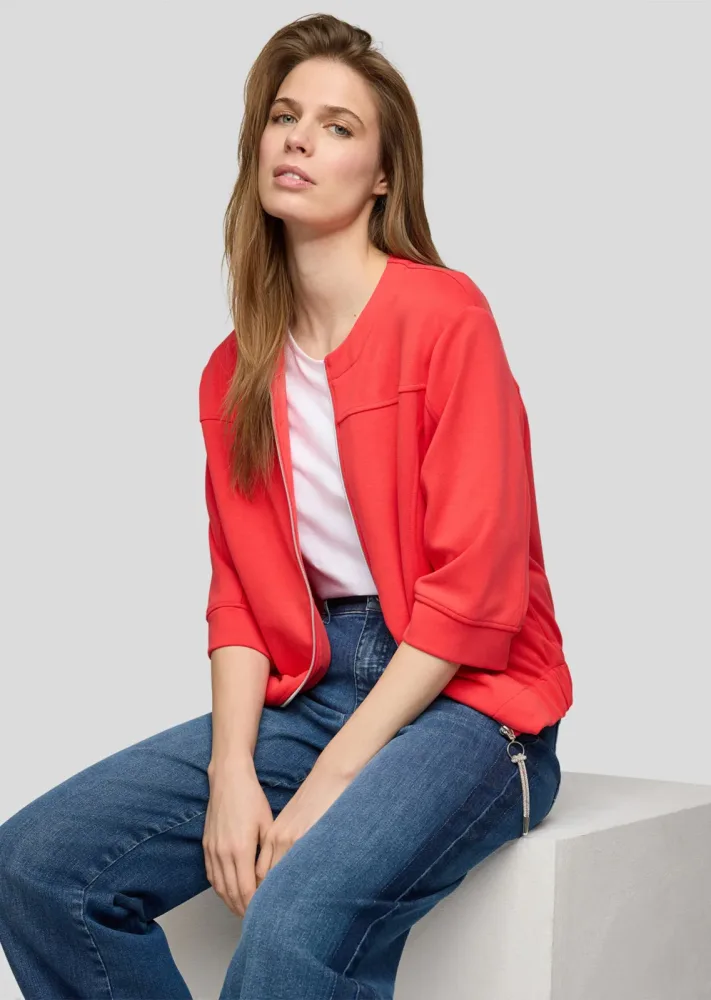Verkürzte Jerseyjacke mit Glitzerdetail - rot - Gr. 40 von Goldner Fashion