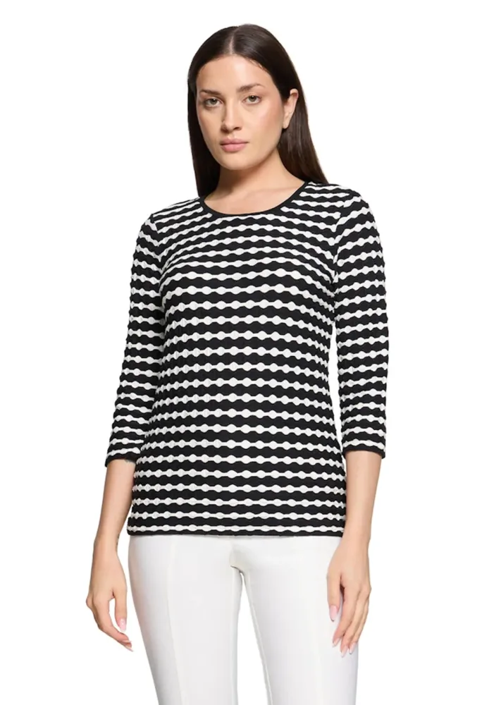 Ringelshirt in 3D-Optik - schwarz / cremeweiss / geringelt - Gr. 42 von Goldner Fashion