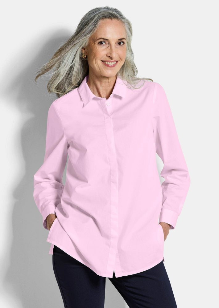 Hemdbluse aus reiner Baumwolle - rosé - Gr. 42 von Goldner Fashion
