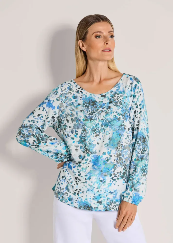 Bluse mit Rundhalsausschnitt - hellblau / gemustert - Gr. 21 von Goldner Fashion