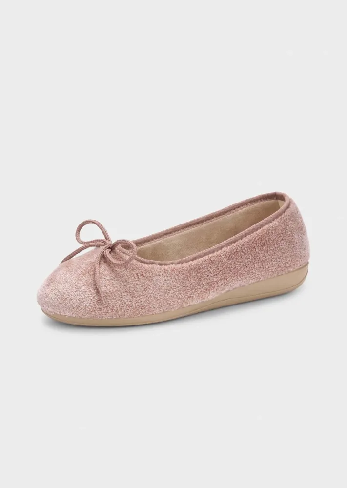 Ballerina-Hausschuhe mit Schleife - taupe - Gr. 37 von Goldner Fashion